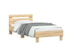 Best vidaXL Bettgestell mit Kopfteil und LED-Leuchten Sonoma-Eiche 90x190cm 838745 Sonoma Eiche