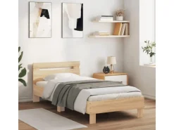 Best vidaXL Bettgestell mit Kopfteil und LED-Leuchten Sonoma-Eiche 90x190cm 838745 Sonoma Eiche