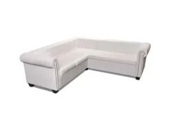 Discount vidaXL Chesterfield Ecksofa 5-Sitzer Kunstleder Weiß