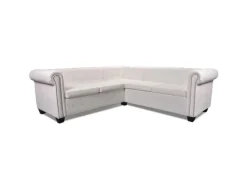 Discount vidaXL Chesterfield Ecksofa 5-Sitzer Kunstleder Weiß