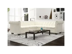 Discount vidaXL Chesterfield Ecksofa 5-Sitzer Kunstleder Weiß