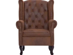 vidaXL Chesterfield-Sessel und Fußhocker Braun Wildleder-Optik