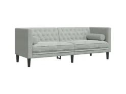 vidaXL Chesterfield-Sofa mit Nackenrollen 3-Sitzer Hellgrau Samt 2157821