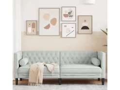 vidaXL Chesterfield-Sofa mit Nackenrollen 3-Sitzer Hellgrau Samt 2157821