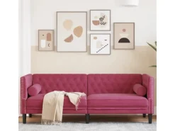 Hot vidaXL Chesterfield-Sofa mit Nackenrollen 3-Sitzer Weinrot Samt 2144773