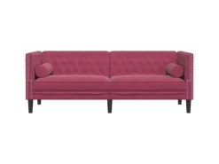 Hot vidaXL Chesterfield-Sofa mit Nackenrollen 3-Sitzer Weinrot Samt 2144773