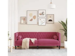 Hot vidaXL Chesterfield-Sofa mit Nackenrollen 3-Sitzer Weinrot Samt 2144773