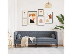 Outlet vidaXL Chesterfield-Sofa mit Nackenrollen 3-Sitzer Dunkelgrau Samt 2162728