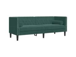 vidaXL Chesterfield-Sofa mit Nackenrollen 3-Sitzer Dunkelgrün Samt 2144774