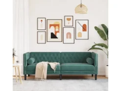 vidaXL Chesterfield-Sofa mit Nackenrollen 3-Sitzer Dunkelgrün Samt 2144774