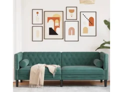 vidaXL Chesterfield-Sofa mit Nackenrollen 3-Sitzer Dunkelgrün Samt 2144774