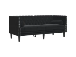 Outlet vidaXL Chesterfield-Sofa mit Nackenrollen 2-Sitzer Schwarz Samt 2144771