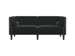 Outlet vidaXL Chesterfield-Sofa mit Nackenrollen 2-Sitzer Schwarz Samt 2144771