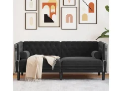 Outlet vidaXL Chesterfield-Sofa mit Nackenrollen 2-Sitzer Schwarz Samt 2144771