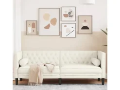 Online vidaXL Chesterfield-Sofa mit Nackenrollen 3-Sitzer Creme Samt 2157823