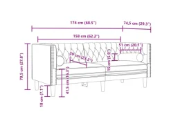 New vidaXL Chesterfield-Sofa mit Nackenrollen 2-Sitzer Hellgrau Samt 2144770
