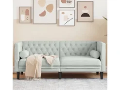 New vidaXL Chesterfield-Sofa mit Nackenrollen 2-Sitzer Hellgrau Samt 2144770