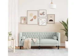 New vidaXL Chesterfield-Sofa mit Nackenrollen 2-Sitzer Hellgrau Samt 2144770