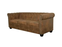 vidaXL Chesterfield-Sofa 3-Sitzer Kunstleder Braun