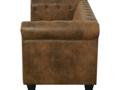 Outlet vidaXL Chesterfield-Sofa 2-Sitzer Kunstleder Braun