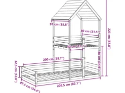 vidaXL Etagenbett mit Dach 80x200 cm Massivholz Kiefer2012220