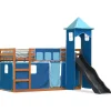 Online vidaXL Etagenbett mit Rutsche und Gardinen Blau 90x200 cm2097616