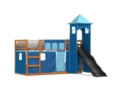 Online vidaXL Etagenbett mit Rutsche und Gardinen Blau 90x200 cm2097616