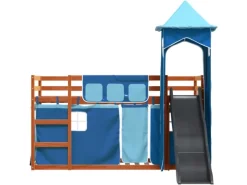 Online vidaXL Etagenbett mit Rutsche und Gardinen Blau 90x200 cm2097616