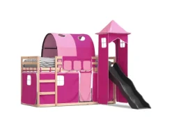 Best vidaXL Etagenbett mit Rutsche und Gardinen Rosa 80x200 cm2101526