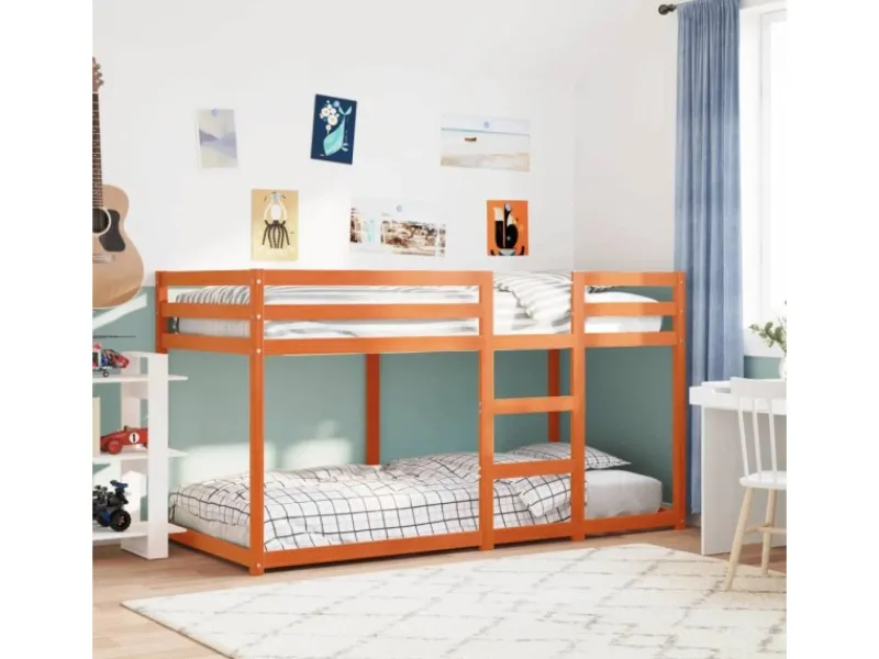 vidaXL Etagenbett Wachsbraun 90x200 cm Massivholz Kiefer1954607
