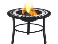 Hot vidaXL Feuerstelle Mosaik Keramik Schwarz und Weiß 68 cm