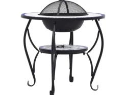 vidaXL Feuertisch Mosaik Keramik Blau und Weiß 68 cm