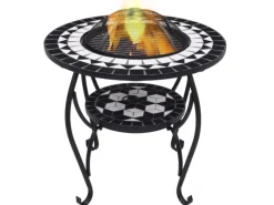 New vidaXL Feuertisch Mosaik Keramik Schwarz und Weiß 68 cm