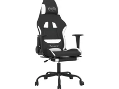 New vidaXL Gaming-Stuhl mit Fußstütze Schwarz und Weiß Stoff Modell 1