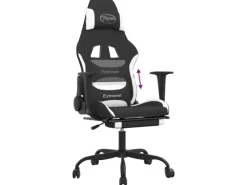 New vidaXL Gaming-Stuhl mit Fußstütze Schwarz und Weiß Stoff Modell 1
