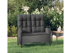 vidaXL Gartenbank mit Liegefunktion & Kissen 107cm Poly Rattan Schwarz