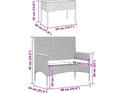 vidaXL Gartenbank 2-Sitzer mit Kissen und Tisch Schwarz Poly Rattan