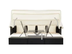 Hot vidaXL Garten-Sonneninsel mit Dach Schwarz Poly Rattan