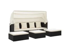 Hot vidaXL Garten-Sonneninsel mit Dach Schwarz Poly Rattan