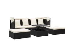 Hot vidaXL Garten-Sonneninsel mit Dach Schwarz Poly Rattan