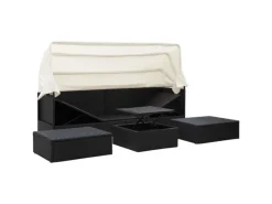 Hot vidaXL Garten-Sonneninsel mit Dach Schwarz Poly Rattan