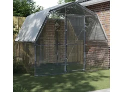 vidaXL Hühnergehege mit Dach und Tür Silbern Verzinkter Stahl