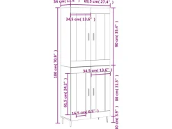 vidaXL Highboard Sonoma-Eiche 69,5x34x180 cm Holzwerkstoff 3198356