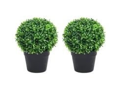 vidaXL Künstliche Buchsbäume 2 Stk mit Topf Kugelform Grün 27 cm