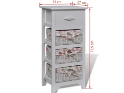 vidaXL Korb-Kommode mit 1 Schublade und 3 Körben Weiß Paulownia-Holz