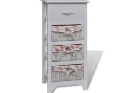 vidaXL Korb-Kommode mit 1 Schublade und 3 Körben Weiß Paulownia-Holz