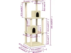 vidaXL Kratzbaum mit Sisal-KratzSäulen Creme 141 cm Modell 1
