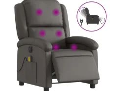 vidaXL Massagesessel Elektrisch Grau Echtleder