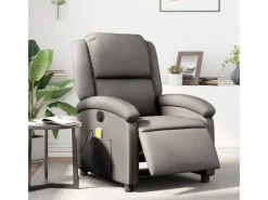 vidaXL Massagesessel Elektrisch Grau Echtleder