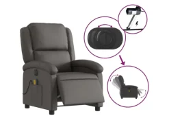 vidaXL Massagesessel Elektrisch Grau Echtleder